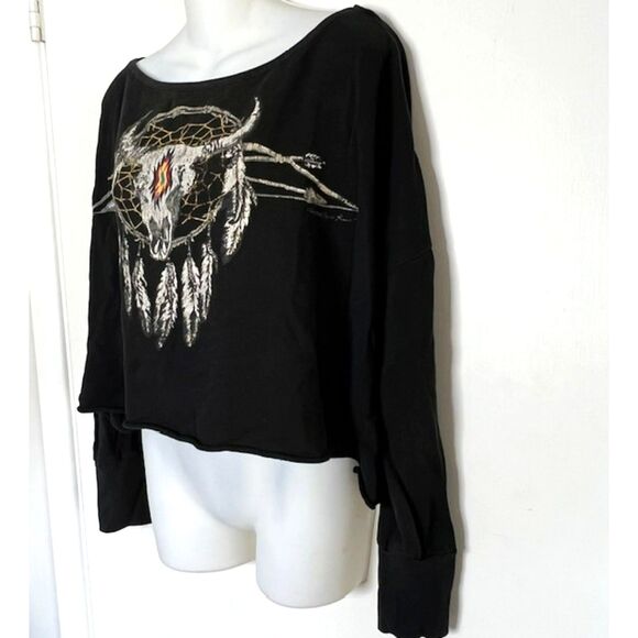 DENIM & SUPPLY RALPH LAUREN BLACK STEER SKULL DREAM CATCHER KNIT TOP SIZE MEDIUM - Picture 6 of 12